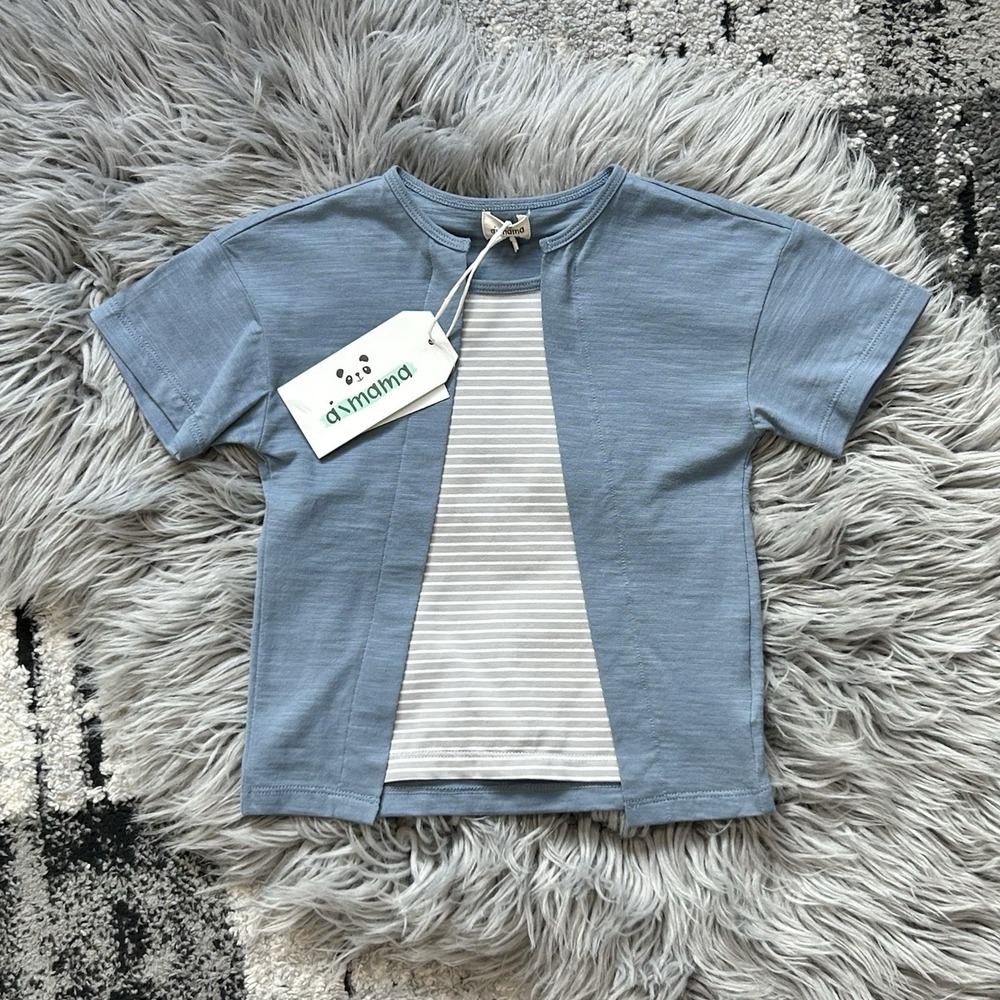 Aimama Toddler Blue Ernest‎ Short Sleeve Tee W/Dual Print Size 24 Month NEW